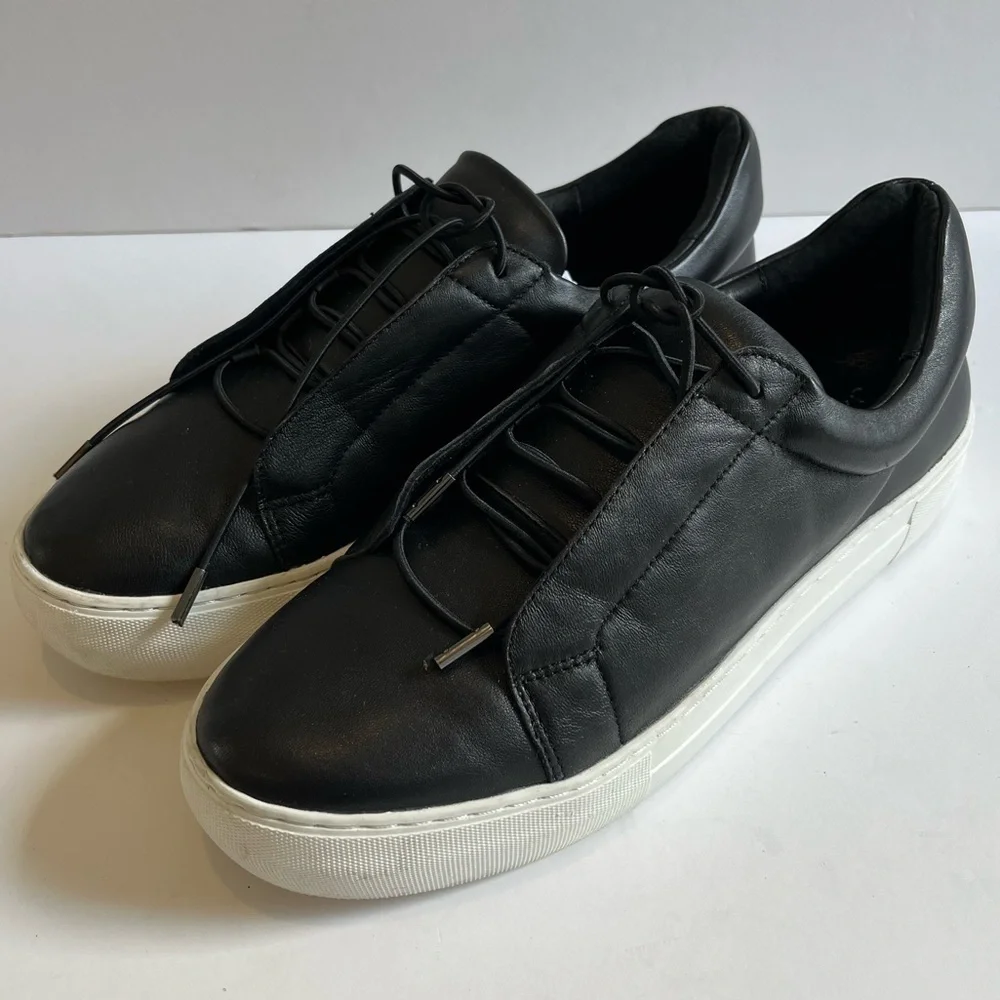 J Slides NYC Black Leather Platform Sneakers Size 8
